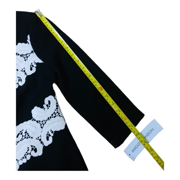 Maggy London black mod A-line style embroidered crochet mid sleeve dress size‎ 4 - Picture 12 of 15